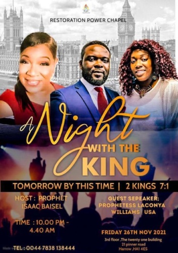 Restoration Power Chapel “Tomorrow by this time” All Night service 26 November 2021